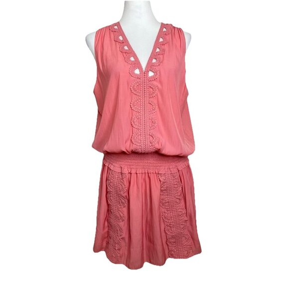 Ramy Brook Matilda Embroidery Smocked Mini Dress V-Neck Sleeveless Lined Size L - Picture 2 of 12
